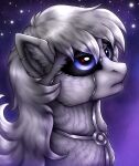  ambiguous_gender blue_eyes cosmic_background cybernetics cyborg feral fur glistening glistening_eyes grey_body grey_fur grey_hair hair hasbro hi_res killthe_demon looking_up machine mouth_closed my_little_pony side_view solo space space_background 