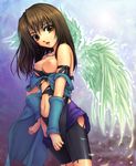  angel_wings arm_warmers bad_id bad_pixiv_id bike_shorts breasts brown_hair final_fantasy final_fantasy_viii jewelry long_hair medium_breasts navel necklace nipples rinoa_heartilly sleeveless_duster solo torn_clothes wings yellow_eyes yoko_juusuke 