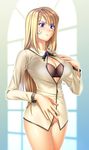  bad_id bad_pixiv_id blonde_hair blue_eyes bottomless bra breasts cleavage_cutout isobe large_breasts lingerie long_hair no_panties pubic_hair roman solo sound_horizon underwear violette 