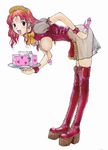  bent_over boots bow bowtie breastless_clothes breasts corset hanging_breasts large_breasts leaning_forward maid nipple_piercing nipple_rings nipples original piercing platform_footwear red_hair see-through solo tamaoki_benkyou thigh_boots thighhighs tissue_box tray vibrator 