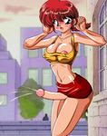  1girl bikabika blush breasts cum cumming erect_nipples female futanari genderswap large_breasts lowres nipples outdoors penis ranma-chan ranma_1/2 saotome_ranma sky solo 