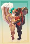  2019 anthro assisted_exposure bikini blue_hair breasts cheek_tuft chest_tuft claws clothing doggadee duo elbow_tufts eyes_closed female female/female fluffy fluffy_tail full-length_portrait fur hair hair_bun half-closed_eyes licking mammal mephitid multicolored_fur nipple_piercing nipples open_mouth open_smile piercing portrait pussy red_eyes simple_background skunk smile swimsuit thigh_gap toe_claws tongue tongue_out tuft two_tone_fur undressing 