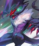 2021 anthro anthrofied athletic athletic_anthro athletic_male black_body black_scales colored fur generation_6_pokemon male multicolored_body multicolored_scales navel nintendo noivern pokemon pokemon_(species) popodunk purple_body purple_scales scales signature solo two_tone_body two_tone_scales two_tone_tail white_body white_fur