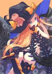  1girl abigail_williams_(fate) absurdres ass back bangs bare_shoulders black_bow black_headwear black_panties blue_eyes bow breasts fate/grand_order fate_(series) forehead hat highres long_hair looking_back miaohik multiple_bows orange_bow panties parted_bangs revision small_breasts tentacles thighs third_eye underwear white_hair witch_hat 