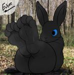  4_toes absurd_res ambiguous_gender anthro barefoot big_butt black_body black_eyes black_fur black_nose blue_sclera bodily_fluids butt casual_nudity claws curvaceous curvy_figure digital_media_(artwork) electricsnowfox feet foot_fetish foot_focus fur hi_res hindpaw humanoid_feet lagomorph legs_up leporid long_ears looking_at_feet mammal musk nude paws photo_background plantigrade presenting presenting_hindquarters rabbit rear_view short_stack sitting soles solo sweat thick_thighs toe_claws toes voluptuous whiskers wide_hips wrinkled_feet 