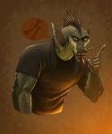  anthro cigarette clothed clothing dirtmite dorsal_fin fin fish fish_hook fish_hook_piercing grin hi_res looking_at_viewer male marine muscular muscular_anthro muscular_male pupils sharp_teeth shirt slit_pupils smile smoking solo teeth topwear yellow_sclera 
