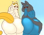  big_butt butt derius duo hi_res huge_butt legendary_pok&eacute;mon lucario male male/male mewtwo nintendo peach_(peachymewtwo) pok&eacute;mon pok&eacute;mon_(species) presenting presenting_hindquarters squish video_games 