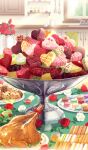  candy chocolate commentary dessert fate/grand_order fate_(series) flower food food_focus heart heart-shaped_chocolate heart-shaped_food honey indoors kitchen kyosuke macaron no_humans official_art plate red_flower red_rose rose sandwich still_life third-party_source too_much_food turkey_(food) vase white_flower white_rose 
