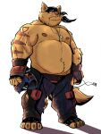 albertmg33_(artist) anthro armor belly biceps black_clothing black_fingerless_gloves black_footwear black_gloves black_handwear black_mask black_socks black_toeless_socks blood blood_from_mouth blood_in_mouth blue_bottomwear blue_clothing blue_pants bodily_fluids bottomwear boxers_(clothing) chance_furlong claws clothed clothing dog_tags domestic_cat felid feline felis fingerless_gloves fist fists_clenched footwear frown frown_eyebrows frowney_face fur gear gloves handwear hanna-barbera headgear helmet hi_res knee_pads male mammal manly markings mourning muscular muscular_anthro muscular_male orange_body orange_fur pants pecs red_boxers red_clothing red_underwear shadow shirtless shirtless_anthro shirtless_male simple_background socks solo standing striped_body striped_fur striped_markings stripes swat_kats tail thick_arms toeless_footwear toeless_socks topless topless_anthro topless_male torn_bottomwear torn_clothing torn_pants underwear vigilante whiskers white_background