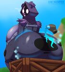 2024 anthro artist_logo artist_name bear bent_over big_breasts big_butt box breasts butt butt_expansion chug_jug clothing container day disembodied_hand english_text epic_games expansion female fortnite fortnite:_battle_royale fur gloves hand_on_leg hand_on_thigh handwear hexami hi_res holding_object holding_potion huge_breasts huge_butt logo looking_at_viewer looking_back mammal nipples open_mouth owo patreon_username potion potion_bottle pouring pouring_on_butt purple_clothing raven_team_leader rear_view side_boob signature simple_background sitting sky solo text thick_thighs torn_clothing url white_eyes