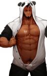  1boy abs bandaid bandaid_on_cheek bara bare_pectorals beard black_hair bulge cyphers damian_doyle_(cyphers) dark_skin dark_skinned_male facial_hair gomtang large_pectorals male_cleavage male_focus male_pubic_hair mature_male mohawk muscular muscular_male navel navel_hair nipples pectorals penis pubic_hair short_hair sideburns sidepec solo stomach stubble thick_thighs thighs third-party_source 