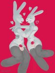 2024 7b7a2f absurd_res after_kiss anthro balls blush bodily_fluids chastity_cage chastity_device clothing digital_media_(artwork) digital_painting_(artwork) duo eyes_closed fingers footwear footwear_only genital_fluids genitals grey_clothing grey_footwear grey_legwear grey_socks grey_thigh_highs grey_thigh_socks heart_symbol hi_res lagomorph legwear leporid looking_at_another male male/male mammal mostly_nude mutual_chastity open_mouth painting_(artwork) precum precum_string rabbit red_background saliva saliva_string signature simple_background smile socks socks_only thigh_highs thigh_socks