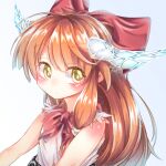  1girl clip_studio_paint_(medium) hair_ribbon highres horns ibuki_suika ice_horns looking_at_viewer oni oni_horns orange_hair red_neckwear red_ribbon ribbon seika_okawari shirt sleeveless solo star-shaped_pupils star_(symbol) symbol-shaped_pupils touhou white_shirt yellow_eyes 