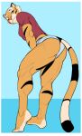  anthro black_body black_fur blue_background blue_eyes border breasts butt clothed clothing f_draws feet felid female fur hi_res leaning leaning_forward looking_at_viewer looking_back lu_(f_draws) mammal multicolored_body multicolored_fur orange_body orange_fur pantherine panties shirt simple_background solo standing striped_body striped_fur stripes tiger topwear underwear white_body white_border white_fur 