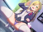  bra cameltoe open_shirt pantsu seifuku skirt_lift thighhighs umiharu 