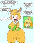  aggressive_retsuko ailurid animal_crossing anthro bell big_breasts big_butt blush breasts butt canid canine canis clothed clothing crackalacking curvy_figure disney domestic_dog dress duo embarrassed empty_eyes fake_wings female headgear headwear huge_butt isabelle_(animal_crossing) mammal nintendo no_underwear red_panda retsuko sanrio shih_tzu shy simple_background speech_bubble striped_tail stripes text thick_thighs tinkerbell toy_dog video_games voluptuous wide_hips 