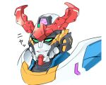  artist_name bravern commentary_request gamiani_zero gquuuuuux green_eyes gundam gundam_gquuuuuux highres looking_at_viewer mecha mecha_focus mobile_suit no_humans open_mouth robot science_fiction simple_background smile solo twitter_username v-fin white_background yuuki_bakuhatsu_bang_bravern zooming_in 