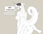  2021 anthro breasts butt dialogue disembodied_hand english_text female grope koopacap monochrome nude raised_tail simple_background solo standing synth_(vader-san) text 