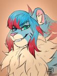 absurd_res anthro blaze_valentine bust_portrait felid fur hair heterochromia hi_res looking_at_viewer male mammal multicolored_body multicolored_fur multicolored_hair pantherine ponytail portrait simple_background solo stripes tiger two_tone_body two_tone_fur two_tone_hair 
