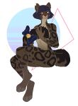  accessory amputee anthro bell clouded_leopard digital_media_(artwork) disability felid fur furgonomics hair hi_res letsdrawcats looking_at_viewer male mammal missing_arm nude pantherine scar simple_background solo tail_accessory tail_bell 