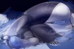 3:2 anthro anus black_body black_scales blue_anus blue_pussy bodily_fluids butt feet female genitals humanoid_feet lying on_side onm11 plantigrade presenting presenting_hindquarters pussy rear_view scales scalie solo sweat tail thigh_gap