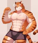  abs absurd_res anthro boxer_briefs bulge clothing felid grantly hi_res knights_college male mammal muscular muscular_anthro muscular_male nipples scar shirtless shirtless_male solo underwear video_games visual_novel watanukitail 