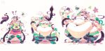 anthro belly_overhang clothing covered_nipples female fin green_clothing green_leggings green_legwear leggings legwear miluinaoxie obese overweight restrained restrained_by_tentacles sequence solo stuffing tail tail_fin tearing_clothing tentacles torn_clothing weight_gain