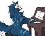  abyssal_wolf anthro areola big_breasts blue_body blue_hair bodily_fluids breasts butt elvia female genital_fluids hair josun keyboard_instrument musical_instrument nude piano pussy_juice sitting solo sweat 