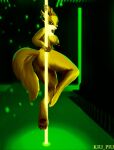  absurd_res anthro breasts dancing eeveelution electronic female furry hi_res jolteon kiu_piu neon nintendo pok&eacute;mon pok&eacute;mon_(species) pole solo solo_focus striptease video_games yellow 