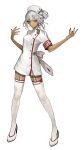  1girl absurdres altera_(fate) alternate_hairstyle back_bow black_nails bow closed_mouth dark_skin dress fate/extella fate/extella_link fate/extra fate_(series) fingernails full_body hat high_heels highres legs_apart looking_at_viewer nurse nurse_cap official_alternate_costume official_art red_eyes short_hair simple_background solo standing tachi-e thigh_strap thighhighs wada_arco white_background white_bow white_dress white_footwear white_hair white_headwear white_legwear white_theme zettai_ryouiki 
