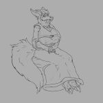  absurd_res anthro belt belt_bra big_breasts biped breasts canid canine canis clawed_toes claws clothed clothing dress fangs feet female fluffy fluffy_ears fluffy_tail fur hair hands_folded hands_in_lap hi_res huge_breasts looking_at_viewer mammal muscular muscular_anthro muscular_female neck_tuft nipple_outline nipples shirt simple_background sitting solo teeth teeth_showing toe_claws toes topwear tuft vest wolf xxsnake_spiderxx 
