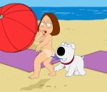  breasts brian_griffin brown_hair butt canid canine canis coppertone_(sunscreen) domestic_dog duo family_guy female frost969 hair hi_res human mammal meg_griffin nipples screencap screencap_background suntan tan_line white_body 
