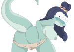 2021 amphibia_(series) amphibian anthro big_breasts blue_body breasts butt clothed clothing clothing_pull disney embarrassed female hi_res lady_olivia looking_at_viewer looking_back looking_back_at_viewer newt nipples panties panties_down panty_pull partially_clothed portrait prokylan rear_view salamander solo three-quarter_portrait toony topless topless_anthro topless_female underwear underwear_down underwear_pull white_clothing white_panties white_underwear