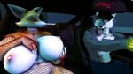 2025 3d_(artwork) abs anthro areola big_breasts blue_eyes breasts canid canine canis car car_interior clothing digital_media_(artwork) domizoni driving female fishnet_clothing fishnet_legwear fishnet_topwear fox fox_(mrwarfaremachine) hat headgear headwear hi_res legwear male mammal muscular muscular_anthro muscular_male nipples open_mouth sitting source_filmmaker_(artwork) tongue tongue_out topwear vehicle wolf wolf_(petruz)