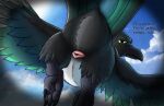 2024 4_toes ambiguous_gender animal_genitalia anisodactyl avian avian_butt avian_feet beak binoculars bird black_body black_feathers butt claws cloaca cloud corvid dialogue digital_media_(artwork) english_text eurasian_magpie feathered_wings feathers feet feral fol genitals green_eyes holarctic_magpie magpie_(corvid) male male_(lore) open_mouth oscine outside passerine simple_background sky soles solo talking_to_viewer talons text toe_claws toes white_body white_feathers wings