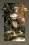  after_transformation anthro blush breasts brown_body brown_fur cervid chadzime changeling_tale cleavage clothed clothing cloven_hooves female forest fur hat headgear headwear hi_res hooves implied_transformation malcolm_(changeling_tale) mammal nails outside plant solo transformation tree 