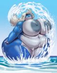  anthro areola belly big_breasts biped blue_body blue_skin breasts common_hippopotamus curvy_figure deep_navel eyes_closed female genitals grin hair hi_res hippopotamid huge_breasts long_hair mammal mira_pine_(dragtail) navel nipples obese obese_anthro obese_female outside overweight overweight_anthro overweight_female partially_submerged pussy smile solo thick_thighs vdisco voluptuous wide_hips 