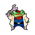  2017 alpha_channel amphibian anthro black_eyes chibi clothing frog green_body hat headgear headwear holding_object looking_at_viewer low_res lsdoiphin male nintendo open_mouth simple_background slippy_toad smile standing star_fox toad_(frog) tools transparent_background video_games wrench 