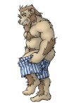 2007 anthro black_nose brown_body brown_fur butt canid canine canis clothing domestic_dog dressing fur kemono low_res male mammal moobs nipples overweight overweight_anthro overweight_male solo underwear yuuki-abe 