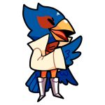 2017 alpha_channel anthro avian bandanna beak bird blue_body blue_feathers chibi eyes_closed falco_lombardi feathers kerchief laugh low_res lsdoiphin male nintendo open_mouth red_body red_feathers simple_background solo standing star_fox tongue transparent_background video_games 