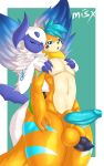  2021 3_fingers absol absurd_res anthro blue_penis buizel claws digital_media_(artwork) duo fingers foreskin genitals hi_res looking_back male male/male mammal misx nintendo nude open_mouth orange_body penis pok&eacute;mon pok&eacute;mon_(species) sex simple_background smile thick_thighs thigh_sex uncut video_games white_body 