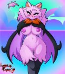 2025 absurd_res anthro areola bedroom_eyes big_breasts blush bodily_fluids breasts cleft_of_venus digital_media_(artwork) exhibitionism female fur generation_9_pokemon genital_fluids genitals hi_res innie_vulva looking_at_viewer lunaris_parukia markings meowscarada mira_(l0stentity) mole_(marking) narrowed_eyes navel nintendo nipples nude outdoor_nudity outside pink_areola pink_body pink_fur pink_nipples pokemon pokemon_(species) pokemorph seductive smile smiling_at_viewer solo standing vaginal_fluids vulva