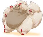 2025 belly big_belly brown_body brown_skin faputa female hair hi_res huge_belly humanoid lai0n made_in_abyss narehate obese overweight simple_background solo thick_thighs white_background white_hair yellow_eyes