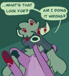 anthro blood blood_on_face blood_on_hand bodily_fluids bovid caprine comic_panel duo female female_on_top first_person_view fur hi_res horn lagomorph male male/female mammal on_top pink_body pink_fur restricted_palette saffron_(unicorn_blood) sheep tulip_(unicorn_blood) vanilla_candy wool_(fur)