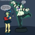 anthro blue_(soropin) bow_ribbon duo female frozen generation_3_pokemon generation_9_pokemon glowing glowing_eyes hi_res hypnosis lipstick makeup mawile meowscarada mind_control nintendo nude nude_female pokemon pokemon_(species) pose posing_for_picture ring sage_(soropin) soropin submissive submissive_female wedge_(footwear)