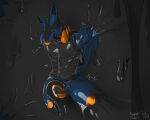 2024 aphrodisiac_gas bdsm bondage bound drone edging enforcer generation_4_pokemon hi_res latex latex_bondage liquid_latex living_latex lucario male nintendo null_bulge pokemon pokemon_(species) riggedreded teasing tendrils tube wall_bondage