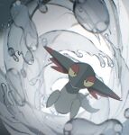  alu_drp blurry closed_mouth dreepy flying full_body gen_8_pokemon half-closed_eyes highres looking_at_viewer no_humans pokemon pokemon_(creature) solo water water_drop 