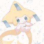  closed_mouth commentary_request creature gen_3_pokemon hand_up index_finger_raised jirachi looking_at_viewer mythical_pokemon no_humans pokemon pokemon_(creature) smile solo star_(symbol) white_background winegrapeivy 