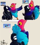 2024 anthro avian balls beak bent_over big_butt bird black_beak black_body black_eyes black_feathers black_outline black_tail black_tail_feathers black_wings blue_body blue_feathers blue_tail blue_tail_feathers butt cartoon_network digital_media_(artwork) duo eye_contact eyes_closed face_in_ass feathered_wings feathers genitals happy hi_res hug jotarofur kneeling looking_at_another looking_back male male/male multicolored_body multicolored_feathers orange_beak outline pink_body pink_feathers pose purple_body purple_feathers rear_view signature smile standing tail tail_feathers the_amazing_world_of_gumball thick_thighs three-quarter_view two_tone_tail two_tone_tail_feathers wings yellow_sclera