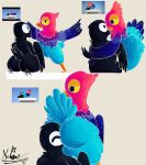 2024 anthro avian balls beak bent_over big_butt bird black_beak black_body black_eyes black_feathers black_tail black_tail_feathers black_wings blue_body blue_feathers blue_tail blue_tail_feathers butt cartoon_network digital_media_(artwork) duo eye_contact eyes_closed face_in_ass feathered_wings feathers genitals happy hi_res hug jotarofur kneeling looking_at_another looking_back male male/male multicolored_body multicolored_feathers orange_beak pink_body pink_feathers pose purple_body purple_feathers rear_view signature smile standing tail tail_feathers the_amazing_world_of_gumball thick_thighs three-quarter_view two_tone_tail two_tone_tail_feathers wings yellow_sclera